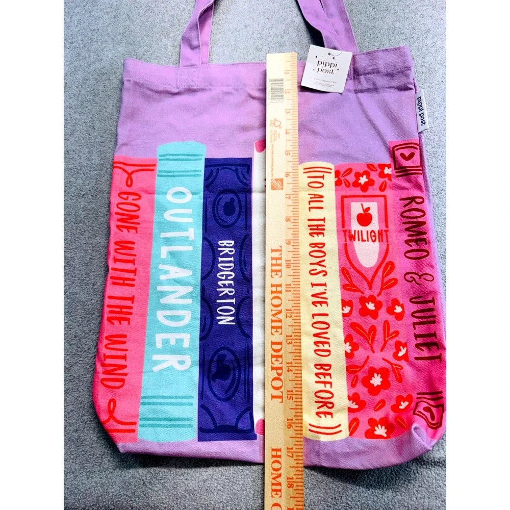 Pippi Post Book Lover Canvas Tote Bag NWT Purple Book Stack Library Reader Gift